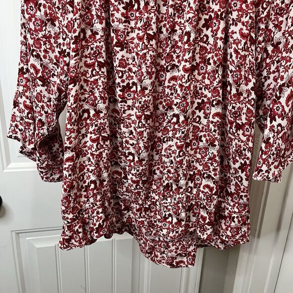 I.N. Studio Red Floral Cottage Boho Flare Sleeve Cinch Waist Top Womens Size 3X - Picture 10 of 11
